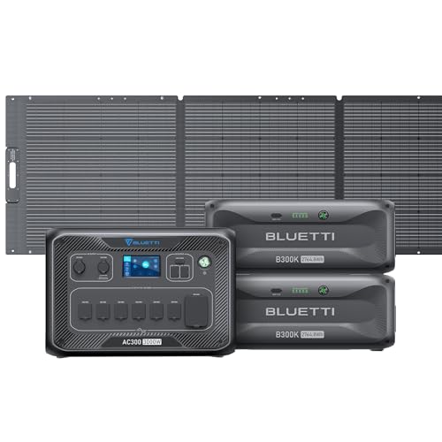 BLUETTI Solar Generator AC300 & 2 B300K Expansion Batteries with 350W Solar Panel Included, 5529.6Wh LiFePO4 Battery Backup w/ 7 3000W AC Outlets, for Home Emergency Power Outage Off Grid