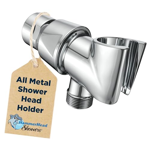 HammerHead Showers® All Metal Handheld Shower Head Holder - Chrome - Adjustable Shower Wand Holder with Universal Wall Hook Bracket and Pivot Ball - Hand Held Shower Head Holder - Shower Hose Holder