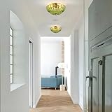 Semi Flush Mount Ceiling Light, Scalloped Green Glass Close to Ceiling Light Fixtures with 2 Lights, Gold Vintage Light fixtures for Bedroom Living Room Entryway Hallway