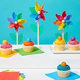 BLUE PANDA 12-Pack Rainbow Flower Pinwheels for Yard and Garden - Wind Spinners and Outdoor Party Favors for Kids, Pride and Birthday Decorations