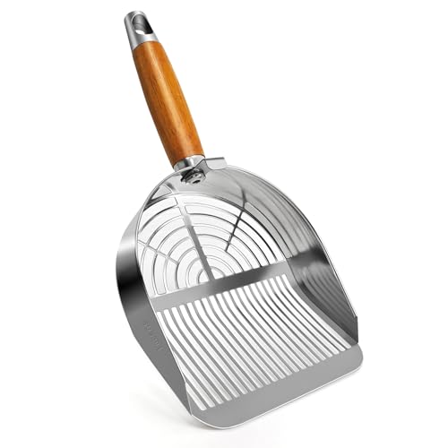 LIHOOOOM Cat Litter Scoop, Litter Scooper, Metal Cat Litter Scoop, Stainless Steel Cat Litter Scoop, Kitten Pooper Lifter, Kitty Metal Scooper with Holder for Cat Litter Box Strip Holes Easy Cleaning