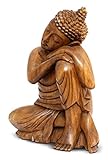 G6 Collection 8" Wooden Serene Sleeping Buddha Statue Hand Carved Sculpture Handmade Figurine Decorative Home Decor Accent Handcrafted Art Traditional Modern Decoration Sitting Resting Buddha (Small)