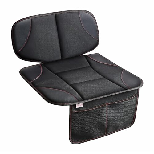 Siivton Kids Booster Seat Protector Mat, Thick, Anti-Slip, Waterproof, with Mesh Pockets for Toys & Snacks, Fits Most Cars, Black - 2 Pack