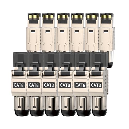 ZOERAX 12-Pack RJ45 Connectors Tool Free Cat 8, Cat8 Field Termination Plug Shielded RJ45 Modular Plugs for 2000MHz 2GHz 40G Double Shielded Solid LAN Cable 22AWG-24AWG