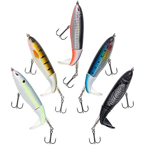 Calissa Offshore Tackle The Original Plopping Minnow 90mm 110mm 130mm - Fishing Lure for Bass Floating Rotating Topwater Crankbait Popper Lure Swimbait (5 Pack, 110mm)