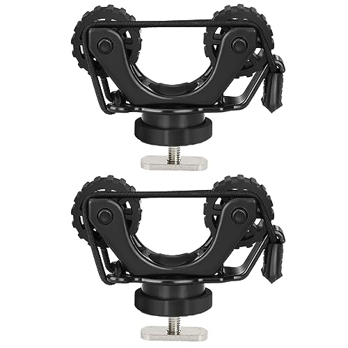 Atader Kayak Paddle Holder Track Mount, Rail Accessories with Security Tether, Kayak Fishing Accessories to Fix Paddle/Net/Gaff, 2 Pack Black