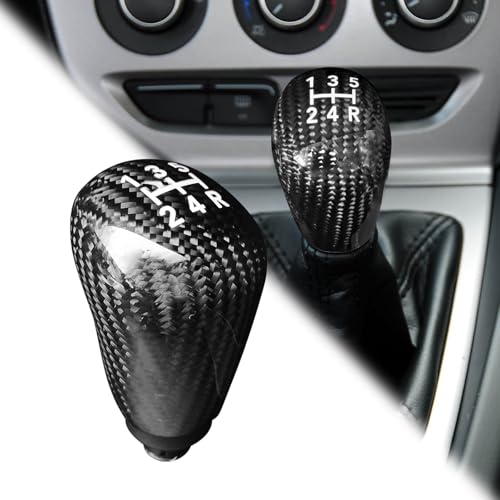 nuoozy Carbon Fiber Gear Shift Knob Cover Compatible with Ford Escape Kuga Focus Fiesta mk7 2008-2013, 5 Speed Manual Transmission Shifter Lever Knob Head Replacement Parts Black