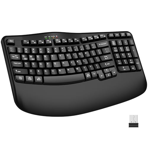 EDJO Ergonomic Wireless Keyboard with Wrist Rest, Wave Keys, Comfortable Natural Typing, 2.4GHz Ergo Wireless USB Computer Keyboard for Multi-OS, Windows, Mac OS, Laptop, PC (Black)