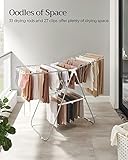 SONGMICS Clothes Drying Rack, with Sock Clips, Metal Laundry Rack, Foldable, Space-Saving, Free-Standing Airer, with 2 Height-Adjustable Gullwings, Indoor Outdoor Use, Silver and White ULLR052W01