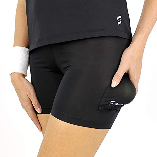 SAVALINO Women's Under Shorts- Compression Shorts for Gym & Workout Clothing, Tennis Shorts with Ball Pockets, Small, Black