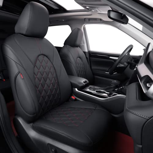 coverdream Highlander Waterproof Leather Seat Covers Custom Fit for 2020-2025 Toyota Highlander Seat Covers,2nd-Row 40/60 Split,Full Coverage,Airbag Compatible,Car Seat Protector (Full Set,Red/Black)