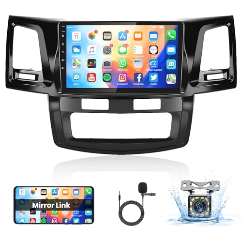 Android Car Stereo for Toyota Fortuner Hilux 2005-2014 Car Radio, Rimoody 9 Inch Touch Screen Head Unit with Mirror Link WiFi GPS Navigation Bluetooth FM RDS AHD Backup Camera SWC MIC Car Audio