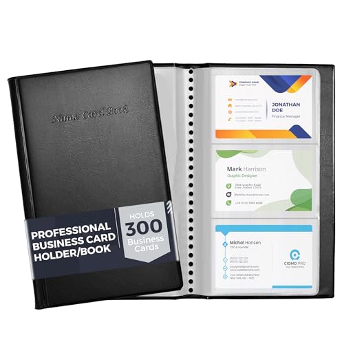 Professional Business Card Holder/Book with Black Cover, Holds 300 Business Cards