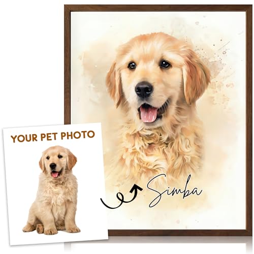 Custom Pet Portrait Wall Art - Create Your Own Watercolor Painting from Your Photo - Personalized Dog, Cat Wall Decor - Keepsake for Pet Enthusiasts, Upload Image of Your Favorite Cat or Dog, USA-Made