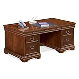 Pont Lafayette Executive Desk - 72" W Deep Walnut Double Pedestal Design, Box Drawer, File Drawer, Keyboard Tray, Elegant Wood Veneer Finish