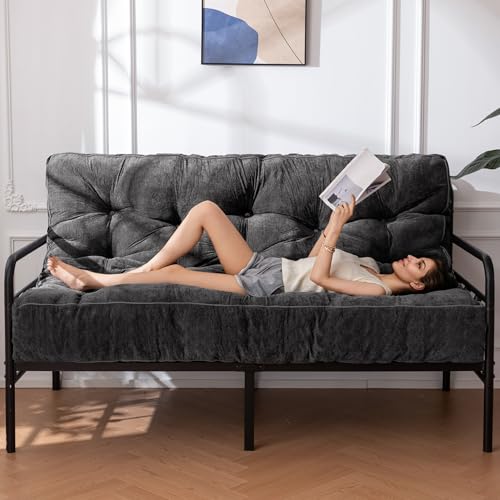 YOSHOOT 8 Inches Futon Mattress Full Size, Thick Futons Sofa Couch Bed, Chenille Fabric Floor Mattress for Adults, Shredded Foam Filling, Medium Firm(Frame Not Included), Dark Grey, 54"x75"