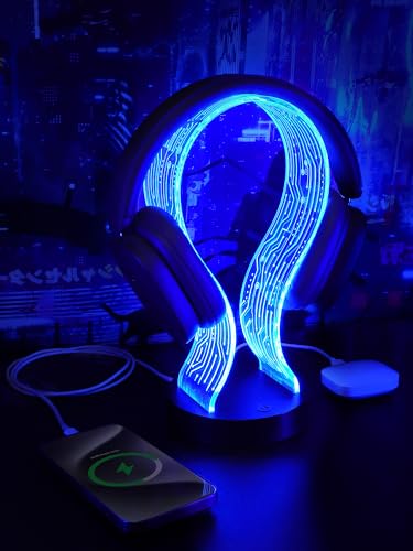 CoolGift Mart Light Up Headphone Stand with 16 Color Lights, PCB Pattern Acrylic Headset Stand with 1 USB and 1 Type-C Charging Ports, Gifts for Gamers Men and Music Lovers