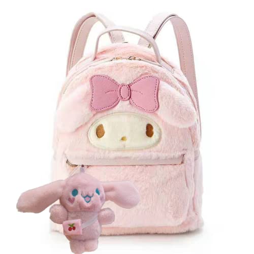 ROFOLO Cute Cartoon Bag with Plush Pendant Backpack for Women, Anime Accessories Kawaii mini Backpack