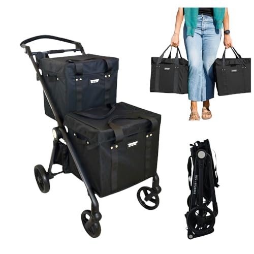 VOOMcart – Luxury Patented Foldable Personal Shopping Cart with Swivel Wheels, Ergonomic, Stylish & Lightweight, Holds Up to 70 lbs, Perfect for Market Trips, Urban Living & Compact Storage, Black