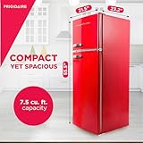 Frigidaire Retro Top Mount Upright Fridge-Freezer Combo, Apartment Size Fridge with Freezer 7.5 cu. ft. capacity - 23.2" D x 21.5" W x 55.5" H (Red)