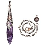 Rockcloud Natural Amethyst Dowsing Pendulum Chakra Crystal Point Pendant Pendulum for Divination Copper Wicca Balancing Meditation Kit