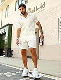 URRU Men's Outfits 2 Piece Short Set Short Sleeve Casual Button Down Summer Outfits White S