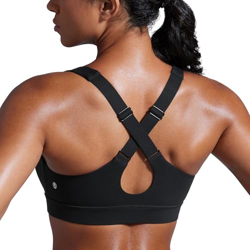 CRZ YOGA Womens Butterbreeze Criss Cross Back Sports Bra - V Neck Adjustable Straps Padded Wireless Workout Training Crop Top Black Large