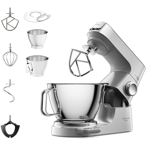 Kenwood Titanium Chef Baker KVC85.004SI Patisserie Processor with Integrated Scales, Includes 3-Piece Pastry Set, Mixing Bowl of 5L and 3.5L, Progressive Cruise Control, 1200W, Silver