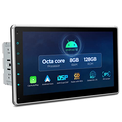 XTRONS Universal Double Din Car Stereo, Android 12 Octa Core 8GB+128GB Car Radio, 10.1 Inch Rotatable QLED IPS Touch Screen GPS Navigation for Car Bluetooth Head Unit DSP Car Play Android Auto 4G LTE