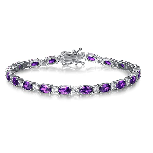 FANCIME February Birthstone Bracelets Sterling Silver Created Amethyst Tennis Bracelet Gemstone Charm Fine Jewelry for Women 7"