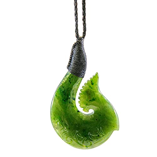 Earthbound Pacific Greenstone Jade Maori Hawaiian Inspired Fish Hook Necklace - XL