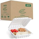 YANGRUI To Go Food Containers, Reusable 150 Pack 8 Inch 34 OZ MFPP Meal Prep Container BPA Free Microwave Freezer Safe Plastic Hinged White Clamshell Take Out Food Boxes