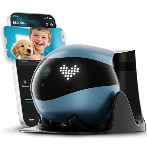 Indoor Security Camera Robot EBO Air 2: 2K Pet Camera, Movable Home Robot, Custom Facial Expression, Auto-Recharge, Battery-Operated, 2-Way Talk, Night Vision, 32GB Memory Card (Jay Blue)