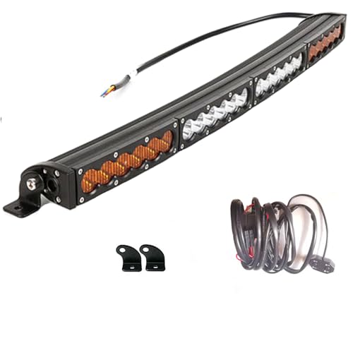32'' Dual Color Amber/White LED Light Bar Offroad stroboflash 150w 18000 Lumen Off Road SUV UTV 4WD 4X4 Truck Tractor Van Camper Bumper Rock Wiring Harness