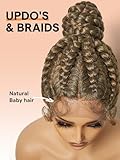 GORGIUS Updo Braided Wigs Honey Brown Braiding Cornrow Bun Wig Pre Handmade Highlight Synthetic Lace Front Wig with Baby Hair Natural Hairline Braids Wig For Women