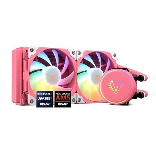 Vetroo V240 Pink Liquid CPU Cooler 240mm Addressable RGB Pump & PWM Fans 250W TDP AIO Water Cooling w/Controller Hub for Intel LGA 1851/1700/1200/115X AMD AM5/AM4 for Gaming Console