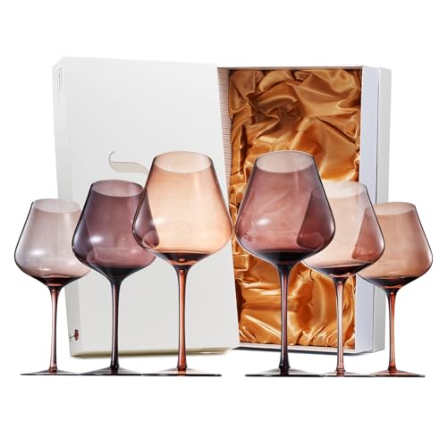 Venus Wine Glass Sets, 20oz Glasses Set of 6 Valentines Day Gifts, Valentine Gift for Her, Mom, Wife, Girlfriend, Mama, Special Celebrations Drinkware Unique Style Tall Stemmed Amber Colored Glassware