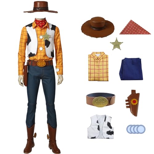 Axvinel Woody Costume Adult Cowboy Halloween Sheriff Cosplay Costume for Men L