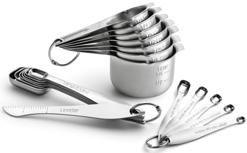 Spring Chef Stainless Steel Measuring Cups & Spoons Set of 20 with Leveler, Nesting 7 Metal Measuring Cups & 13 Spoons for Dry & Liquid Ingredients, Dishwasher Safe Kitchen Tools for Cooking & Baking