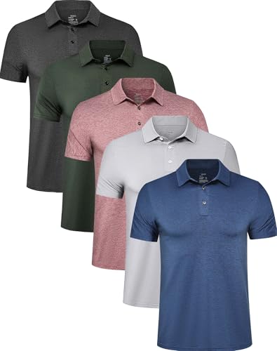 TELALEO 5 Pack Mens Polo Shirts Quick Dry Short Sleeve Golf T Shirt Performance Moisture Wicking Casual Workout SetE XL