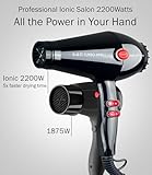 JOHN Super Fast Drying Hair Dryer, Ionic 2200W Professional Salon Blow Dryer, 2 Concentrator Nozzles, Blast Turbo 6900, Black