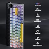 AJAZZ AK650 65% Layout Hot Swappable Gaming Mechanical Keyboard, 0.85” TFT Color Display|Knob | Wired | Wireless 2.4G | Bluetooth 5.1 | 5000mAh Battery | South Facing RGB