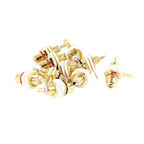 uxcell 10 Pcs RCA Plug Female Jacks Panel Mount RF Connector, Nickel Gold Plated Chassis Amplifier AudioTerminal Lotus Head Socket Plug Bulkhead Adapters