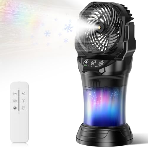Ocikry Misting Fan, Portable Misting Fan with 2L Water Tank, 30000mAh Battery, 180° Adjustable, 4 Speeds & 4 Mist Modes (Continuous/3S/5S/7S),4 LED Base Lights Remote Control for Outdoor Patio Camping