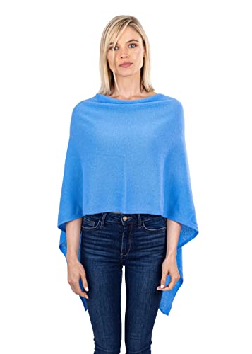 Velanio Cashmere Cashmere Knitted Poncho 100% Mongolian Cashmere Dress Topper for Women Wrap [Gift Box] Porcelain Blue