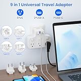 Hozzx Universal Travel Adapter kit, International Power Adapter with 6 Outlets and 3 Individual Switches, EU/UK/US/FR Travel Plug,European Travel Plug Adapter with 3 Removable Plug, White