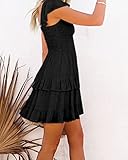 Womens Summer Dresses Casual Boho Smocked Ruffle Sun Beach Babydoll Mini Dress Layered Flowy Swing Dress A-Black