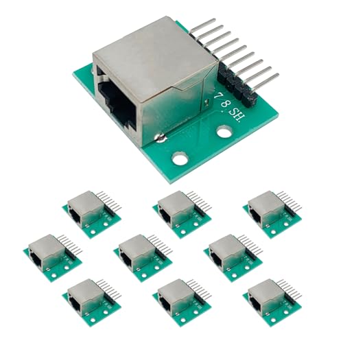 Cermant 10Pcs RJ45 Network Port Adapter(Horizontal Socket) PCB Board Kit with 8pin Right Angle Connector and Breakout Board Kit for Ethernet DMX-512 RS-485 RS-422 RS-232