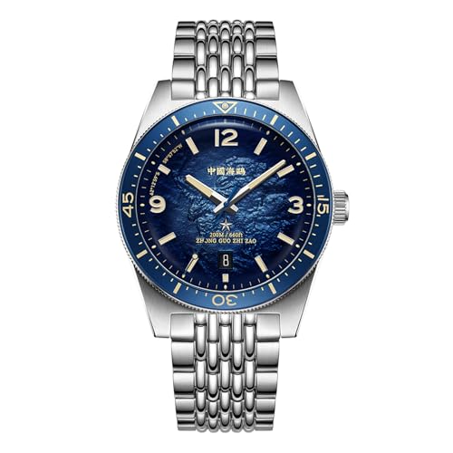 SEA-GULL Seagull Men's Automatic Watch Antarctic Expedition Men's Luxury Diving Watch 200M Waterproof 40MM Mechanical Wristwatch 1064A, Blue, Classic