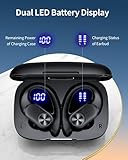 PocBuds Bluetooth Headphones Wireless Earbuds 80hrs Playtime Wireless Charging Case Digital Display Sports Ear Buds with Earhook Deep Bass IPX7 Waterproof Over-Ear Earphones for TV Phone Laptop Black